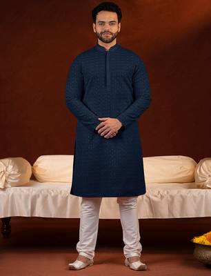 Navy blue chikankari kurta pajama 1