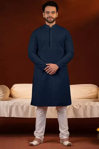 Navy blue chikankari kurta pajama