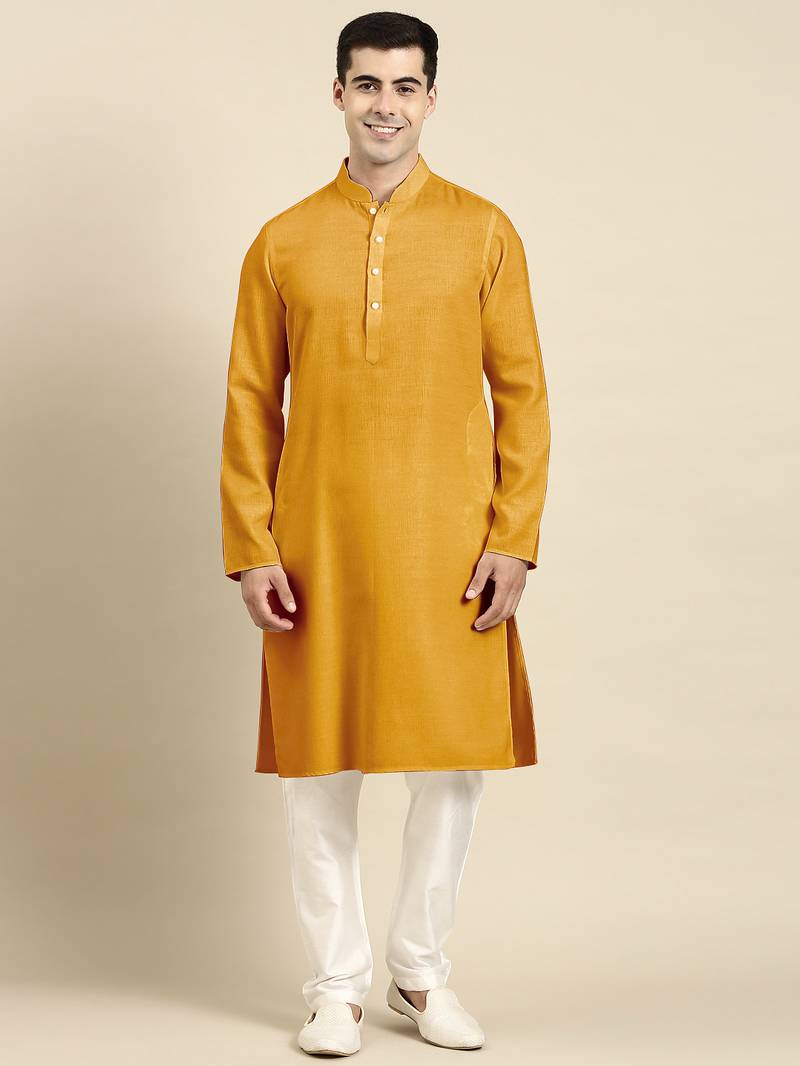 Mustard twill weave cotton kurta  set