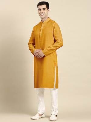 Mustard twill weave cotton kurta  set 3