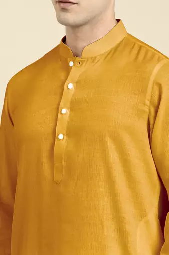 Mustard twill weave cotton kurta  set