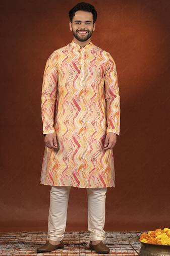 Gold zigzag multicolor ceremonial kurta pajama