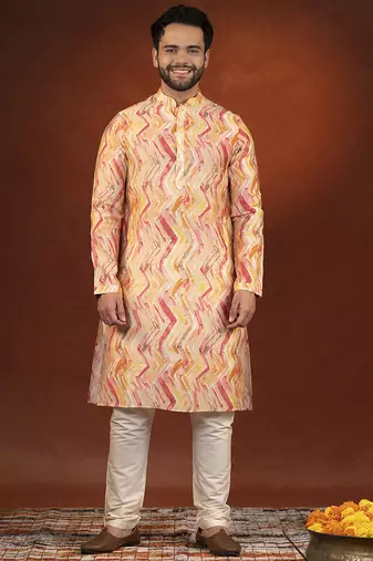 Gold zigzag multicolor ceremonial kurta pajama