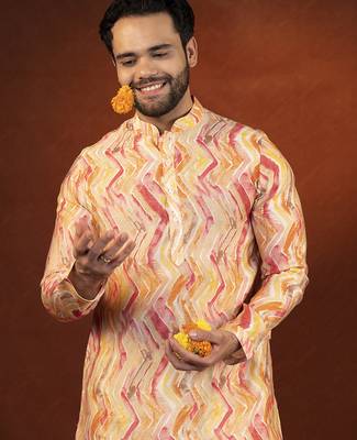Gold zigzag multicolor ceremonial kurta pajama 4