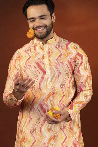 Gold zigzag multicolor ceremonial kurta pajama