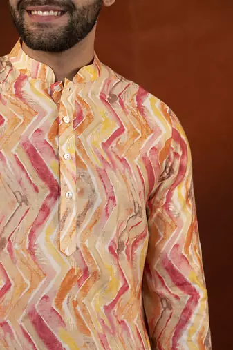 Gold zigzag multicolor ceremonial kurta pajama