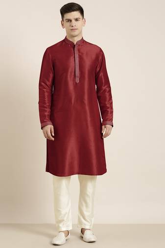 Maroon embroidered kurta pajama