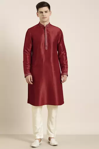 Maroon embroidered kurta pajama