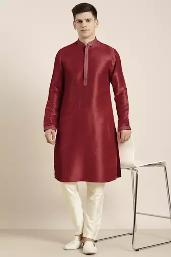 Maroon embroidered kurta pajama