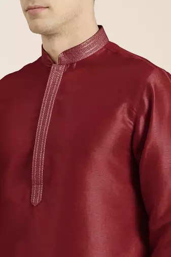 Maroon embroidered kurta pajama