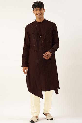 Maroon side open layered kurta pajama
