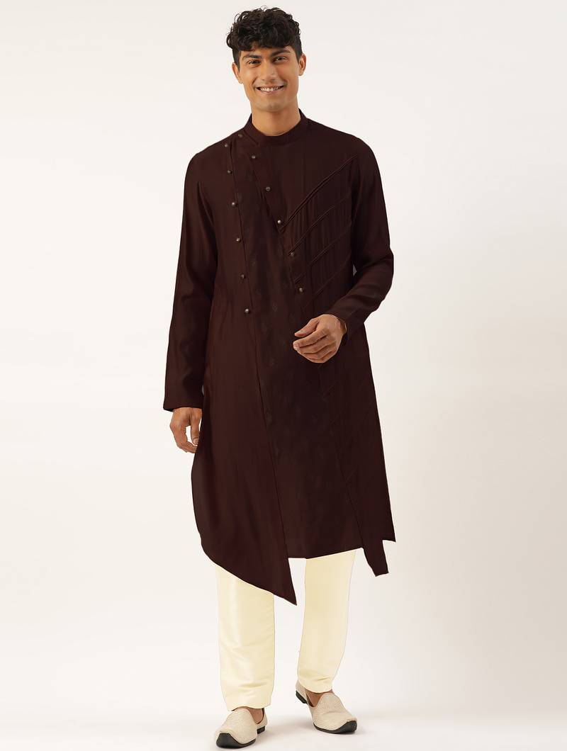 Maroon side open layered kurta pajama