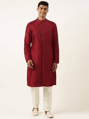 Maroon embroidery angrakha kurta pajama 1