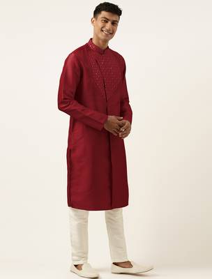 Maroon embroidery angrakha kurta pajama 3