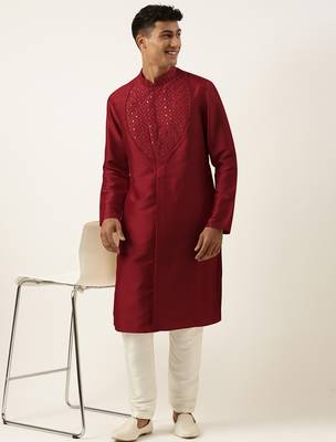 Maroon embroidery angrakha kurta pajama 5