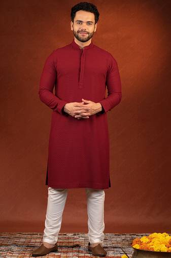Maroon chikankari kurta pajama
