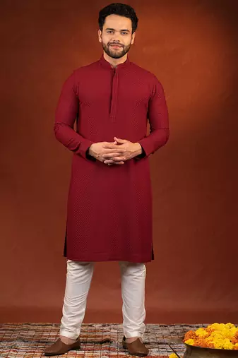 Maroon chikankari kurta pajama
