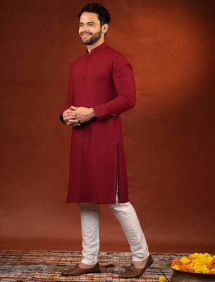 Maroon chikankari kurta pajama 3