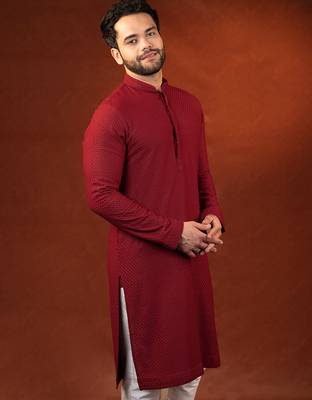 Maroon chikankari kurta pajama 4