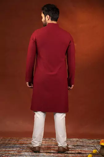 Maroon chikankari kurta pajama