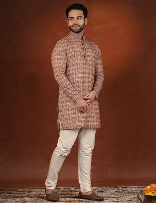 Printed maroon cotton kurta pajama set 3