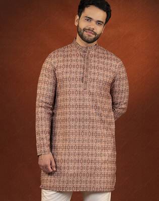 Printed maroon cotton kurta pajama set 4