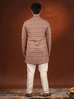 Printed maroon cotton kurta pajama set 5