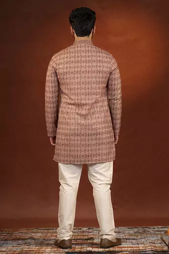 Printed maroon cotton kurta pajama set