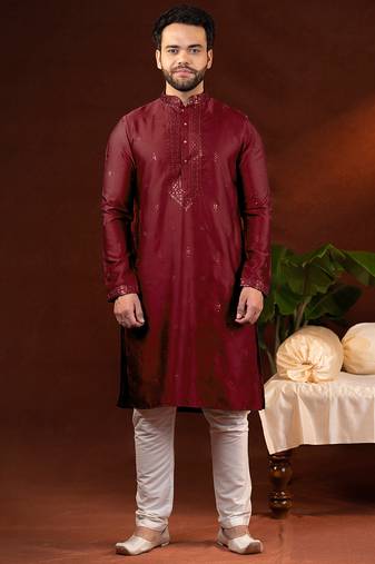 Maroon embroidery kurta pajama