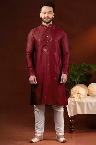 Maroon embroidery kurta pajama