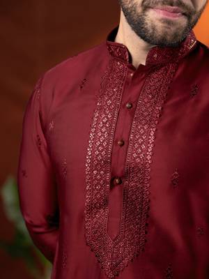 Maroon embroidery kurta pajama 2