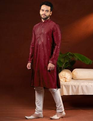 Maroon embroidery kurta pajama 3