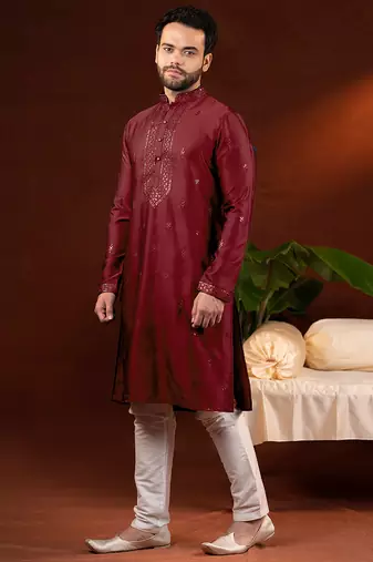 Maroon embroidery kurta pajama