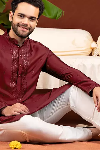 Maroon embroidery kurta pajama