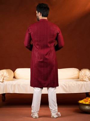 Maroon sequin embroidered kurta pajama 5