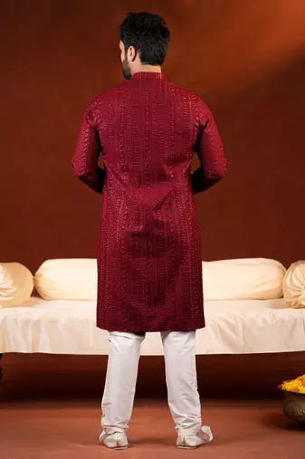 Maroon sequin embroidered kurta pajama