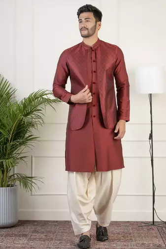 Maroon layered kurta pajama