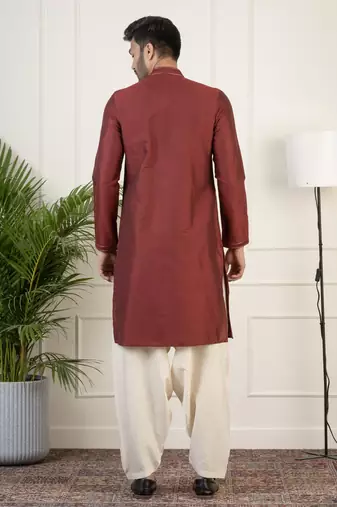 Maroon layered kurta pajama