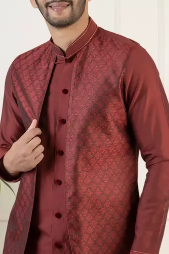 Maroon layered kurta pajama