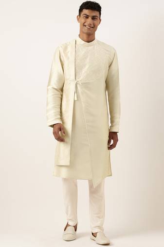Light gold embroidery angrakha kurta pajama