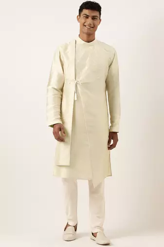 Light gold embroidery angrakha kurta pajama