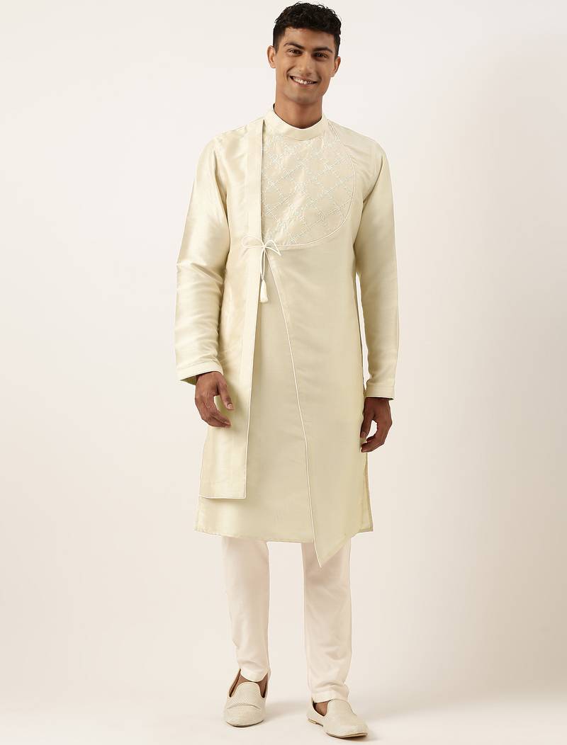Light gold embroidery angrakha kurta pajama