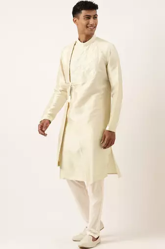 Light gold embroidery angrakha kurta pajama