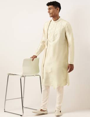 Light gold embroidery angrakha kurta pajama 5