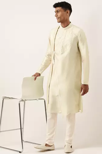Light gold embroidery angrakha kurta pajama