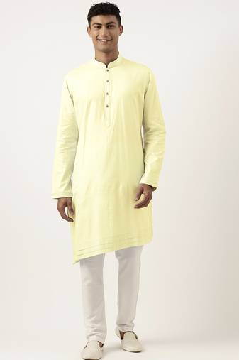 Lemon yellow asymmetrical  cotton kurta pajama