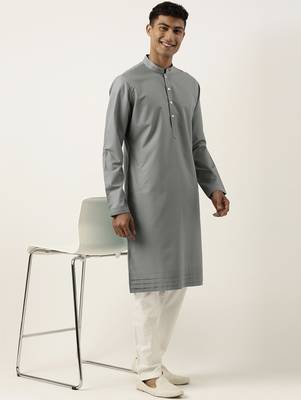 Grey cotton kurta pajama 3