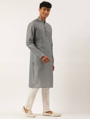 Grey stitchline kurta pajama 3
