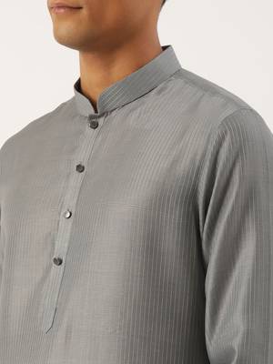 Grey stitchline kurta pajama 5