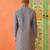 Grey navy jacquard kurta pajama